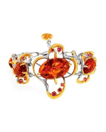 Gold Plated Bracelet With Cognac Amber And Crystals The Pompadour, image 