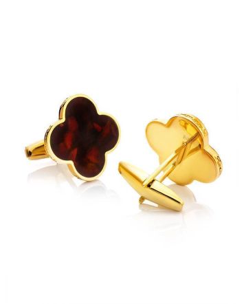 Clover Shaped Amber Cufflinks In Gold Plated Silver The Monaco, image 