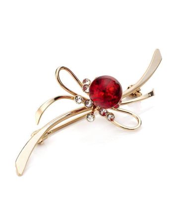 Refined Gold Plated Brooch With Amber And Crystals The Beoluna, image 