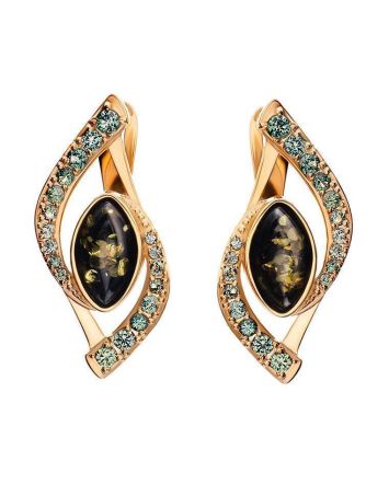 Latch Back Amber Earrings In Gold With Crystals The Raphael, image 