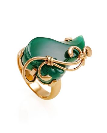 Green Synthetic Onyx Adjustable Ring In Gold-Plated Silver The Serenade, Ring Size: Adjustable, image 