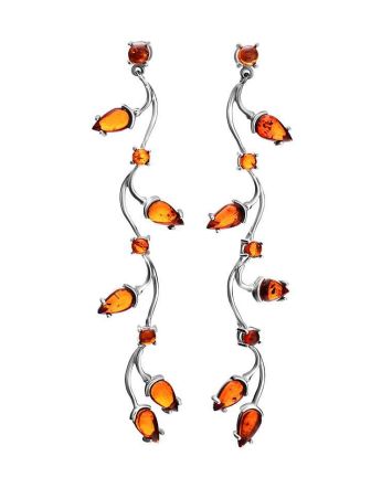 Sterling Silver Dangle Earrings With Cognac Amber The Verbena, image 