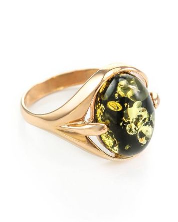 Bold Gold-Plated Ring With Green Amber The Astrid, Ring Size: 12 / 21.5, image 