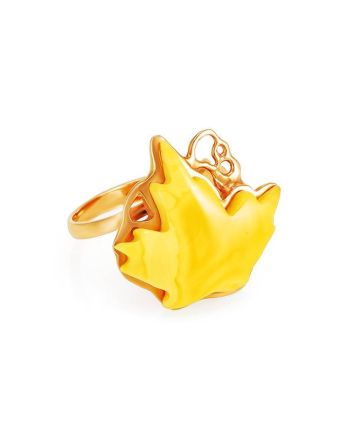 Leaf Shaped Amber Ring In Gold The Canada, Ring Size: Adjustable, image 