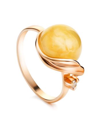 Honey Amber Ring In Gold-Plated Silver With Crystals The Swan, Ring Size: 13 / 22, image 