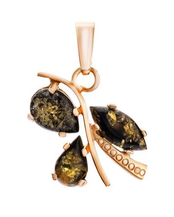 Gold-Plated Pendant With Green Amber The Verbena, image 
