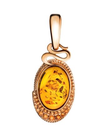 Oval Amber Pendant In Gold With Crystals The Raphael, image 