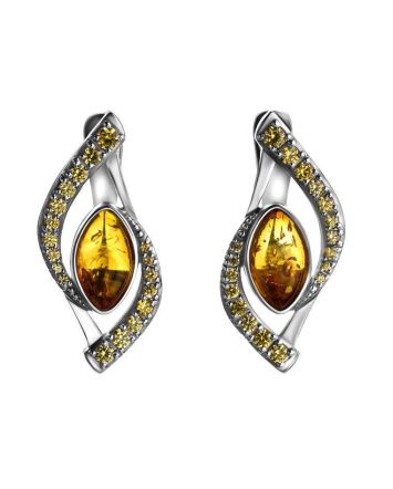Latch Back Amber Earrings In Sterling Silver With Crystals The Raphael, image 