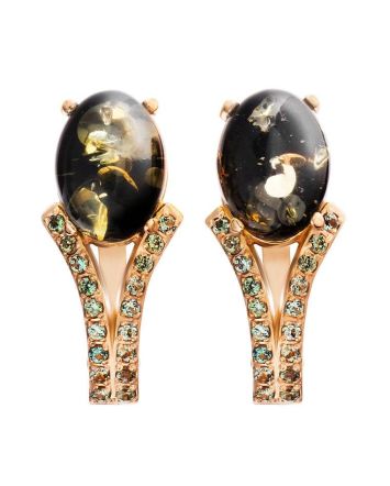 Green Amber Earrings In Gold With Crystals The Raphael, image 