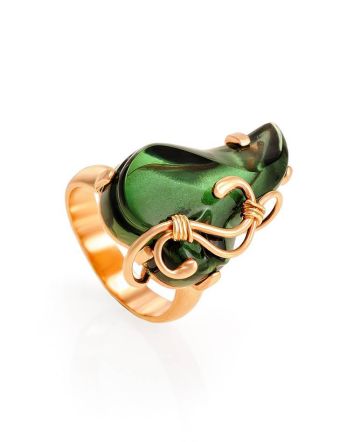 Gold-Plated Adjustable Ring With Bright Synthetic Tourmaline The Serenade, Ring Size: Adjustable, image 