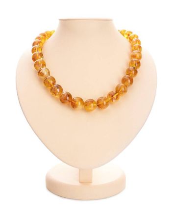Cognac Amber Ball Beaded Necklace, image 