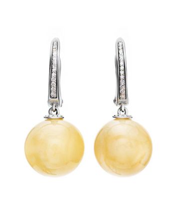 Honey Amber Earrings In Gold With Diamonds The Jupiter, image 