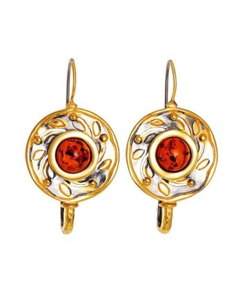 Cognac Amber Earrings In Gold Plated Silver The Aida, image 