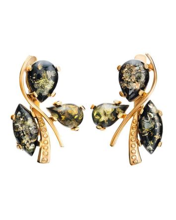 Green Amber Earrings In Gold-Plated Silver The Verbena, image 