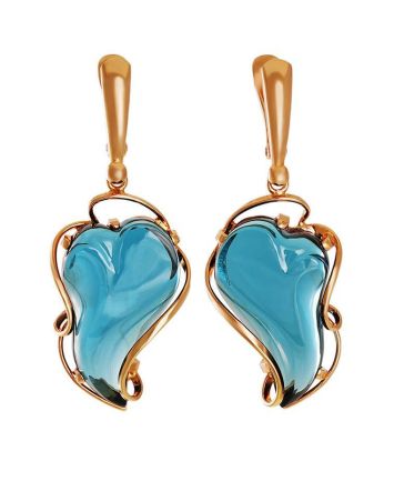 Gold-Plated Dangle Earrings With Blue Synthetic Topaz The Serenade, image 