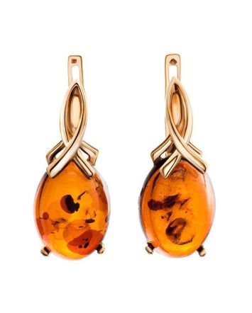 Classy Gold-Plated Earrings With Cognac Amber The Napoli, image 