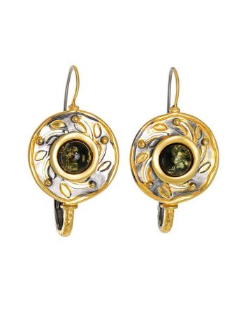 Green Amber Earrings In Gold-Plated Silver The Aida, image 