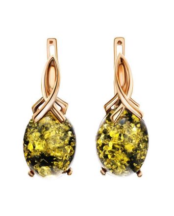 Gold-Plated Earrings With Green Amber The Napoli, image 