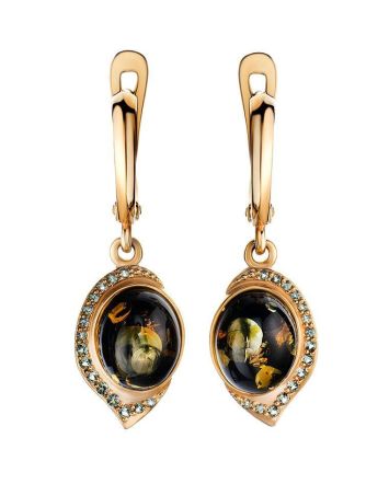 Drop Amber Earrings In Gold With Crystals The Raphael, image 