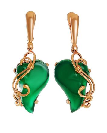 Gold-Plated Dangle Earrings With Green Synthetic Onyx The Serenade, image 