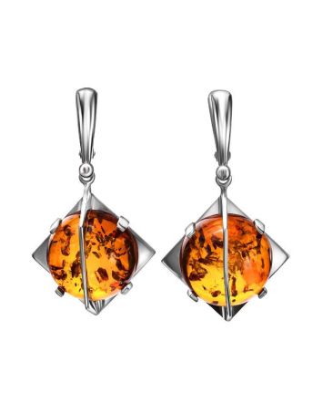 Drop Amber Earrings In Sterling Silver The Saturn, image 