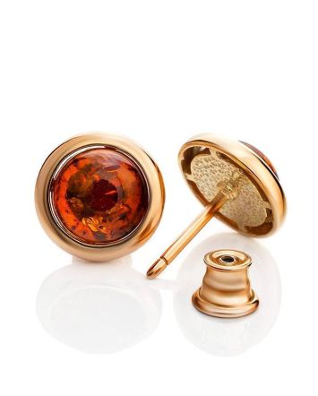 Bright Cognac Amber Studs In Gold-Plated Silver The Berry, image 