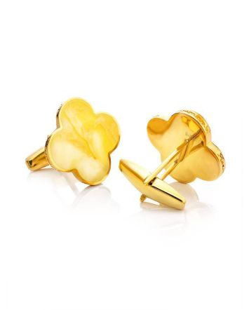 Clover Shaped Amber Cufflinks In Gold Plated Silver The Monaco, image 