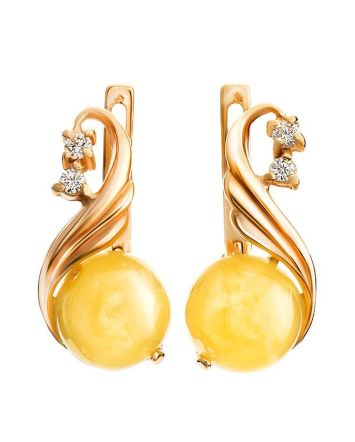 Refined Amber Earrings In Gold-Plated Silver With Crystals The Swan, image 