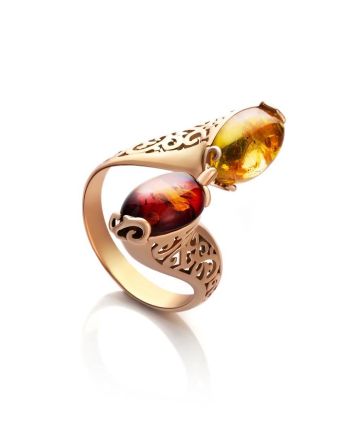Multicolor Amber Ring In Gold-Plated Silver The Casablanca, Ring Size: 11 / 20.5, image 