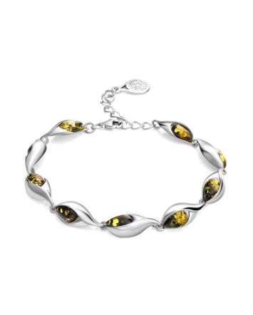 Green Amber Link Bracelet In Sterling Silver The Peony, image 