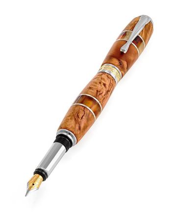 Handmade Birch Wood Fountain Pen With Cognac Amber The Indonesia, image 