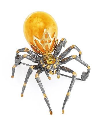 Gold Plated Brooch With Honey Amber The Spider, image 