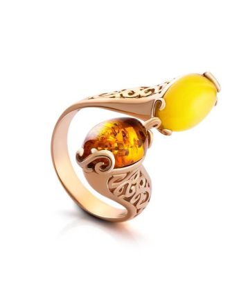 Multicolour Amber Ring With Two Stones In Gold-Plated Silver The Casablanca, Ring Size: 11 / 20.5, image 