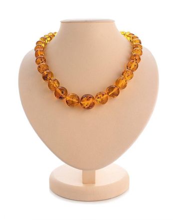 Cognac Amber Ball Beaded Necklace, image 