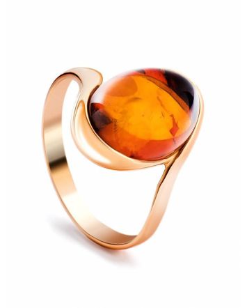 Сlassic Gold-Plated Cocktail Ring With Cognac Amber The Suite, Ring Size: 11.5 / 21, image 