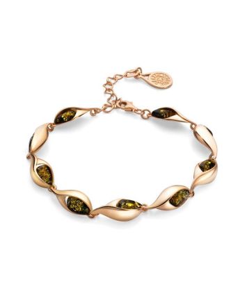 Link Amber Bracelet In Gold Plated Silver The Peony, image 