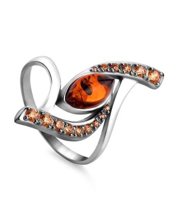 Amber Ring In Sterling Silver With Champagne Crystals The Raphael, Ring Size: 12 / 21.5, image 