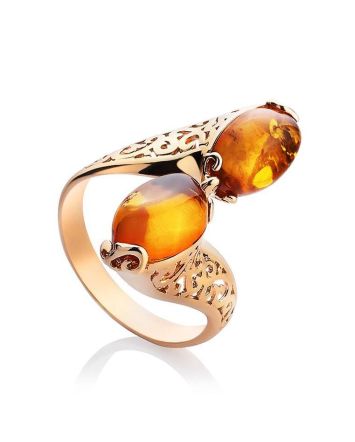Egg Cut Amber Ring In Gold-Plated Silver The Casablanca, Ring Size: 11 / 20.5, image 