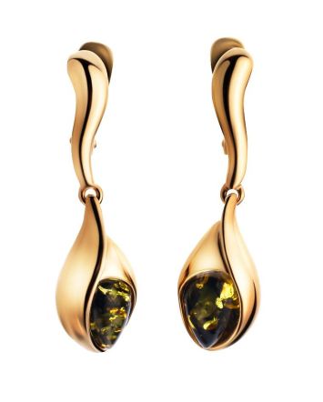 Green Amber Earrings In Gold-Plated Silver The Peony, image 