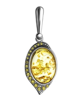 Amber Pendant In Sterling Silver With Green Crystals The Raphael, image 