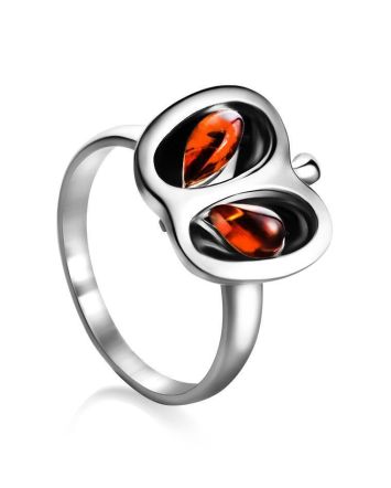 Cute Cognac Amber Apple Ring In Sterling Silver The Confiture, Ring Size: 11 / 20.5, image 