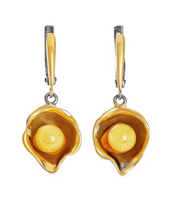Drop Amber Earrings In Gold-Plated Silver The Turandot, image 