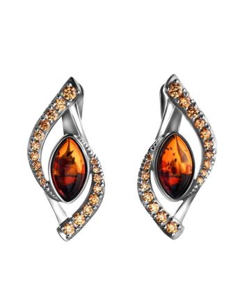 Amber Earrings In Sterling Silver With Champagne Crystals The Raphael, image 