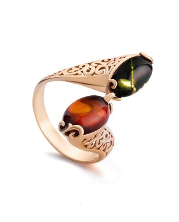 Multicolor Amber Ring In Gold-Plated Silver The Casablanca, Ring Size: 11.5 / 21, image 