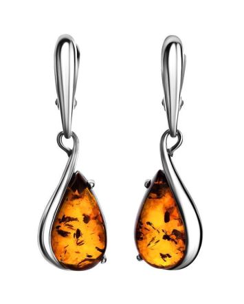 Sterling Silver Drop Earrings With Cognac Amber The Gioconda, image 