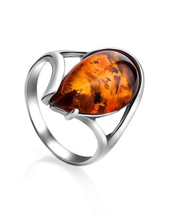 Romantic Silver Ring With Cognac Amber The Gioconda, Ring Size: 6.5 / 17, image 