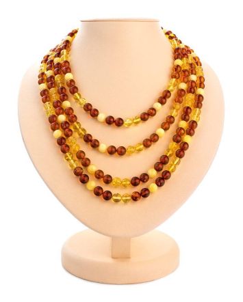 Multicolor Amber Ball Beaded Rope Necklace, image 