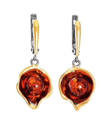 Drop Amber Earrings In Gold-Plated Silver The Turandot, image 