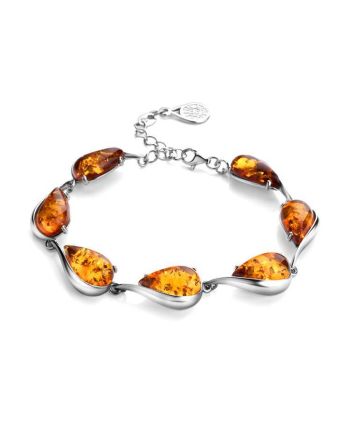 Bright Silver Link Bracelet With Cognac Amber The Gioconda, image 