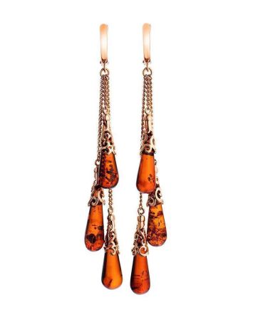 Cognac Amber Earrings In Gold-Plated Silver The Casablanca, image 